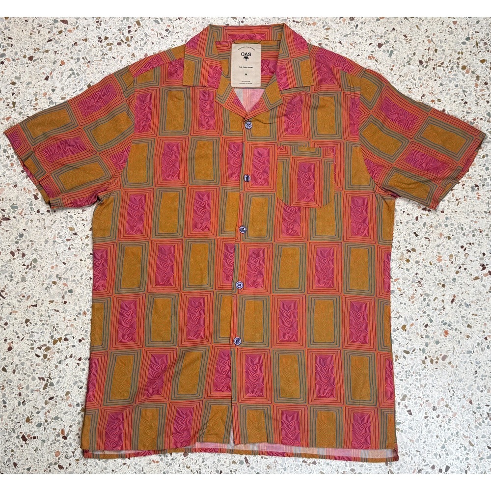 OAS The Cuba Shirt Men's Geometric Pattern Short Sleeve Shirt Size Medium